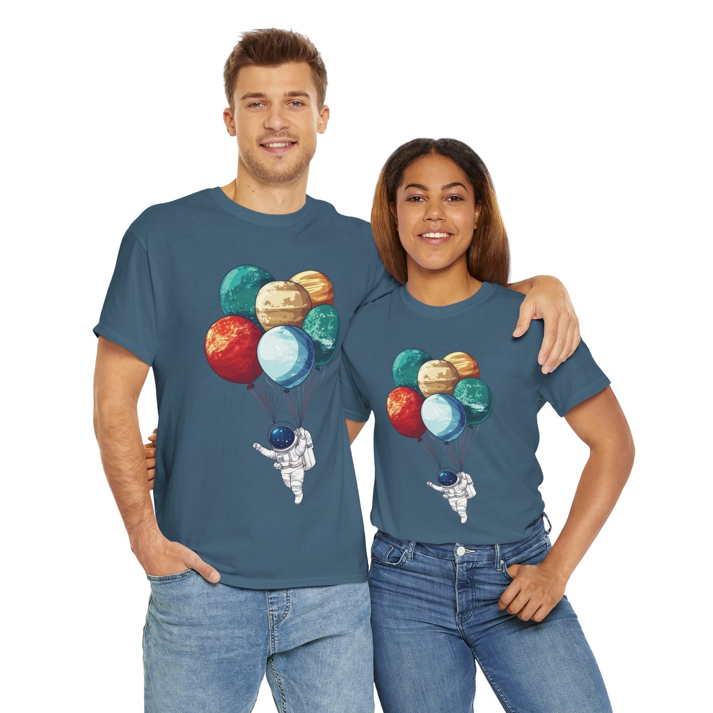 Astronaut with Planet Balloons T-Shirt, Space Lover Unisex Tee, Outer Space Graphic Shirt, Space Theme Shirt, Cosmic Adventure Top