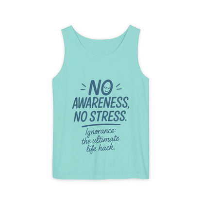 Womens No Awareness Racerback Tank Top, Funny No Stress Quote, Ignorance Life Hack, Workout Sleeveless Shirt, Motivational Shirt, Yoga