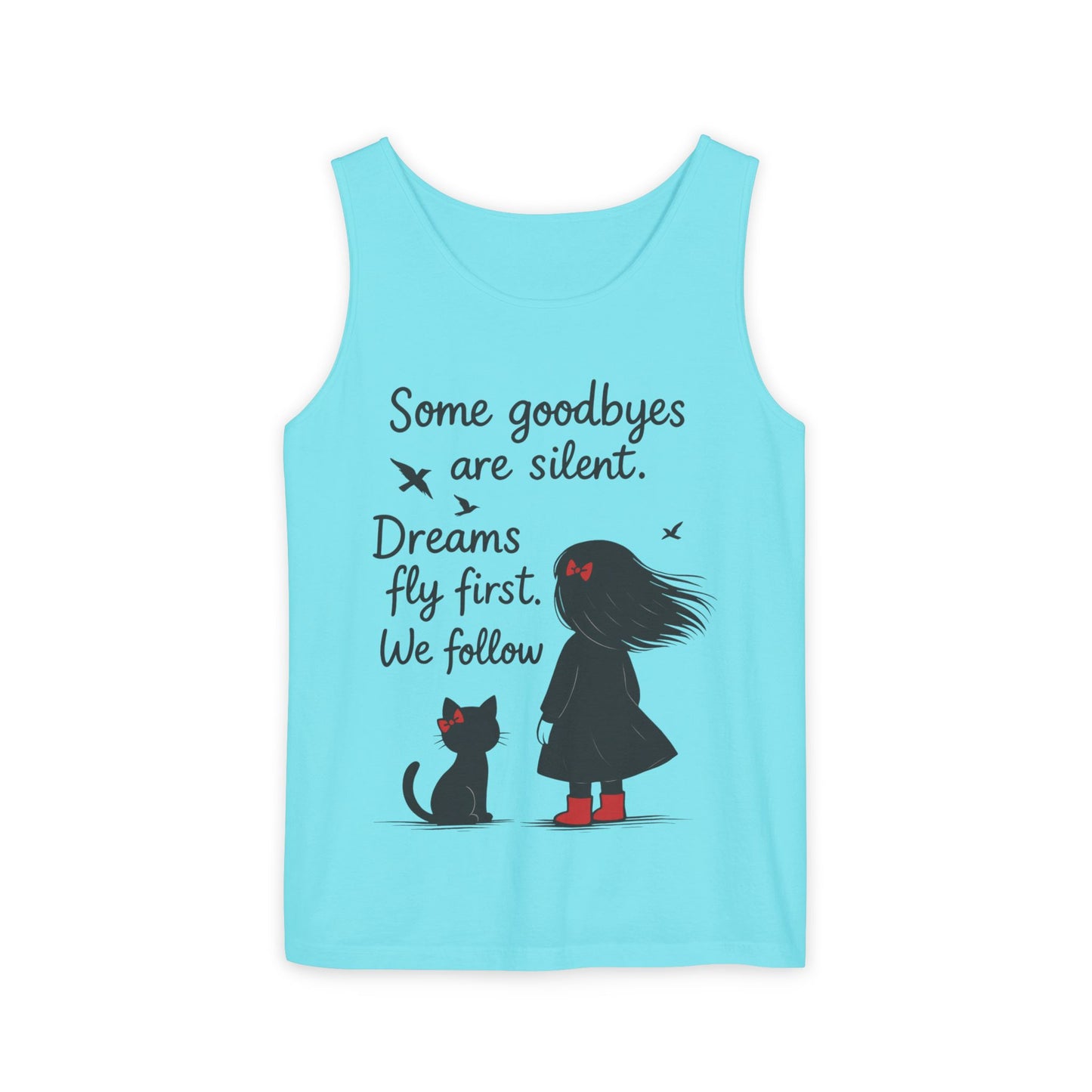 Minimalist Tank Top, Womens Tank, Girl & Cat Art Print, Emotional Lightweight Summer Shirt,  Inspirational Apparel, Cat Lover Gift