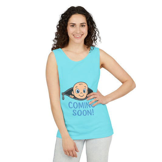 Coming Soon Maternity Tank Top, Cute Baby Boy Pregnancy Announcement Tee, Funny Expecting Mom Gift, Gender Reveal Tee, Baby Shower Top