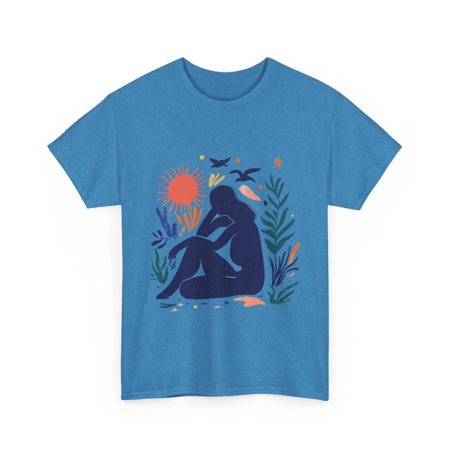 Boho Chic Unisex T-Shirt, Minimal Abstract Woman T-Shirt, Tee for Nature Lovers, Sun and Nature Print, Artistic Silhouette Tee