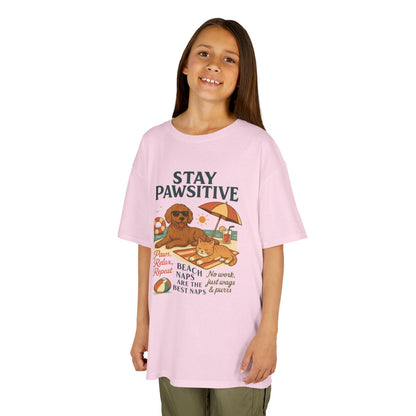 Kids Beach Vibes Tee - Stay Pawsitive, Summer Fun Shirt, Dog Lover Gift, Vacation Outfit, Beach Day Apparel