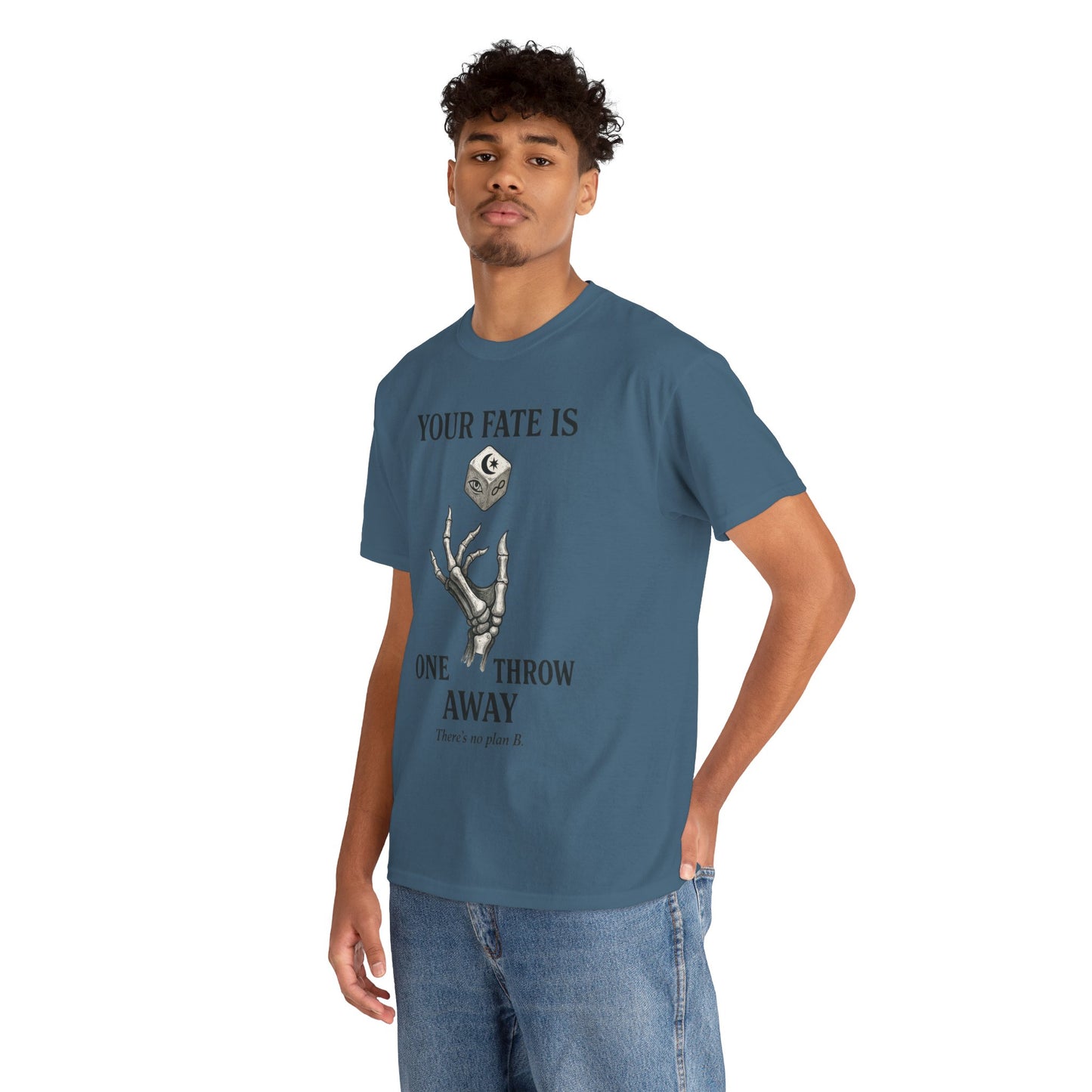 Your Fate Mens Heavy Cotton Tee, Skeleton Dice Graphic T-Shirt, Trendy Gift for Gamers, Gambling Tee, Unique Quote Apparel
