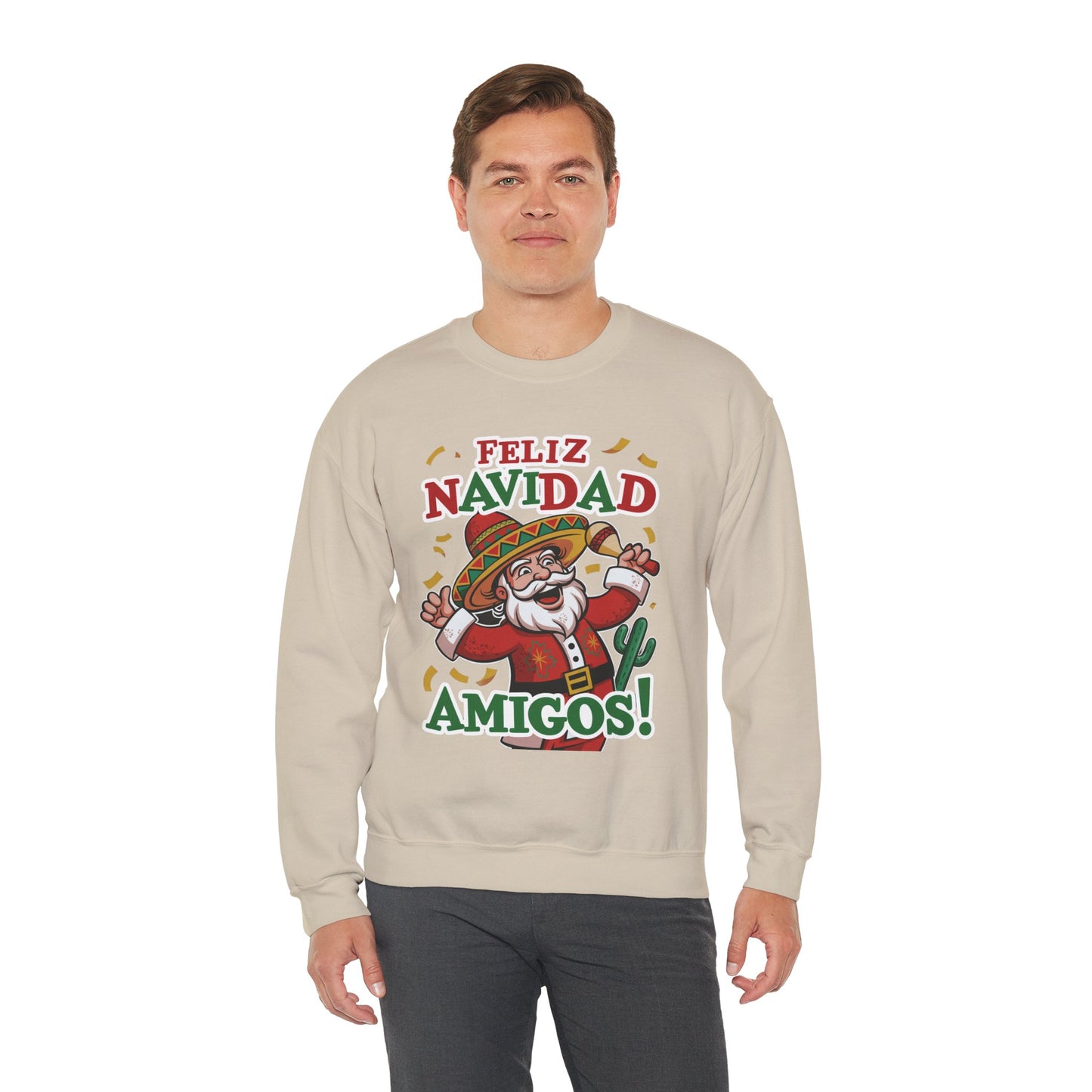Feliz Navidad Amigos Sweatshirt, Funny Mexican Santa Christmas Jumper, Latin Holiday Fiesta Pullover