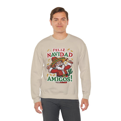 Feliz Navidad Amigos Sweatshirt, Funny Mexican Santa Christmas Jumper, Latin Holiday Fiesta Pullover