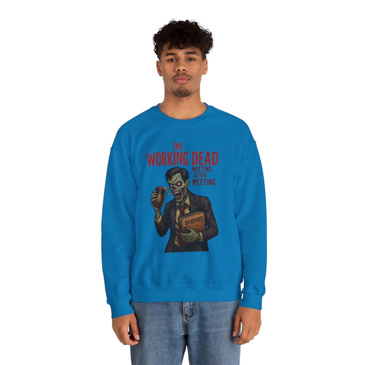 The Working Dead Men's Funny Zombie Sweatshirt, Office Humor Crewneck, Halloween Work Top