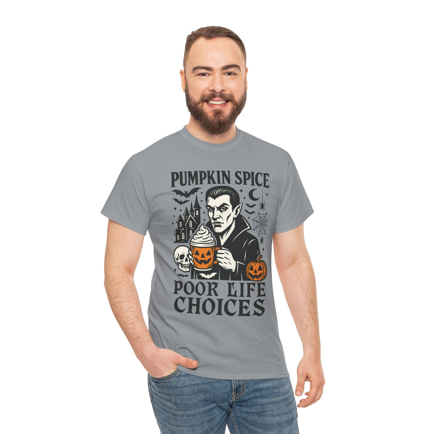 Pumpkin Spice Poor Life Choices Men's T-Shirt, Funny Vampire Coffee Halloween Graphic Tee