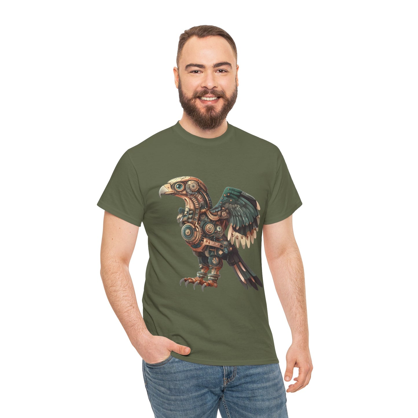 Steampunk Eagle Mens Tee, Cotton Tee with Mechanical Bird Design, Vintage Graphic Shirt, Gift for Bird Lovers, Unique Art Apparel