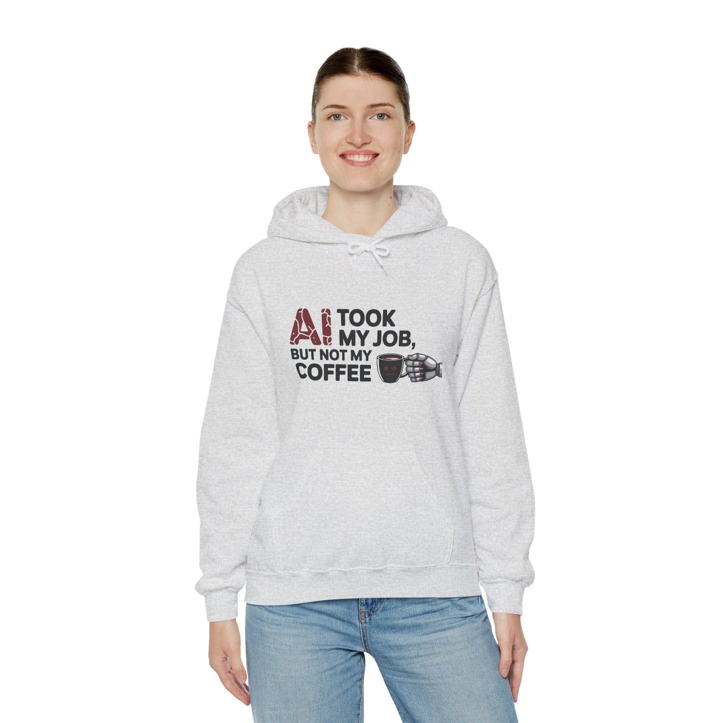 Women's AI Coffee Hoodie, Funny Robot Humor Pullover, Geek Job Joke Sweatshirt Gift, Sarcastic Work Shirt, Office Humor