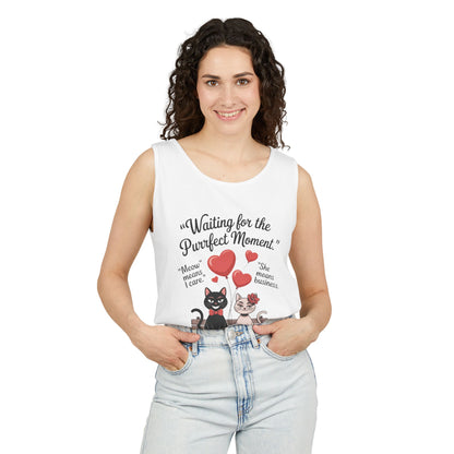 Cute Cat Lovers Tank, Womens Heavy Cotton Tank Top for Pet Owners, Funny Cat Tee, Gift for Cat Lovers, Casual T-Shirt, Animal Art Tee