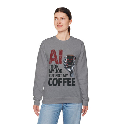 AI Coffee Sweatshirt, Funny Robot Humor Pullover, Geek Sarcastic Job Joke Top, Women's Heavy Blend™ Crewneck Sweatshirt