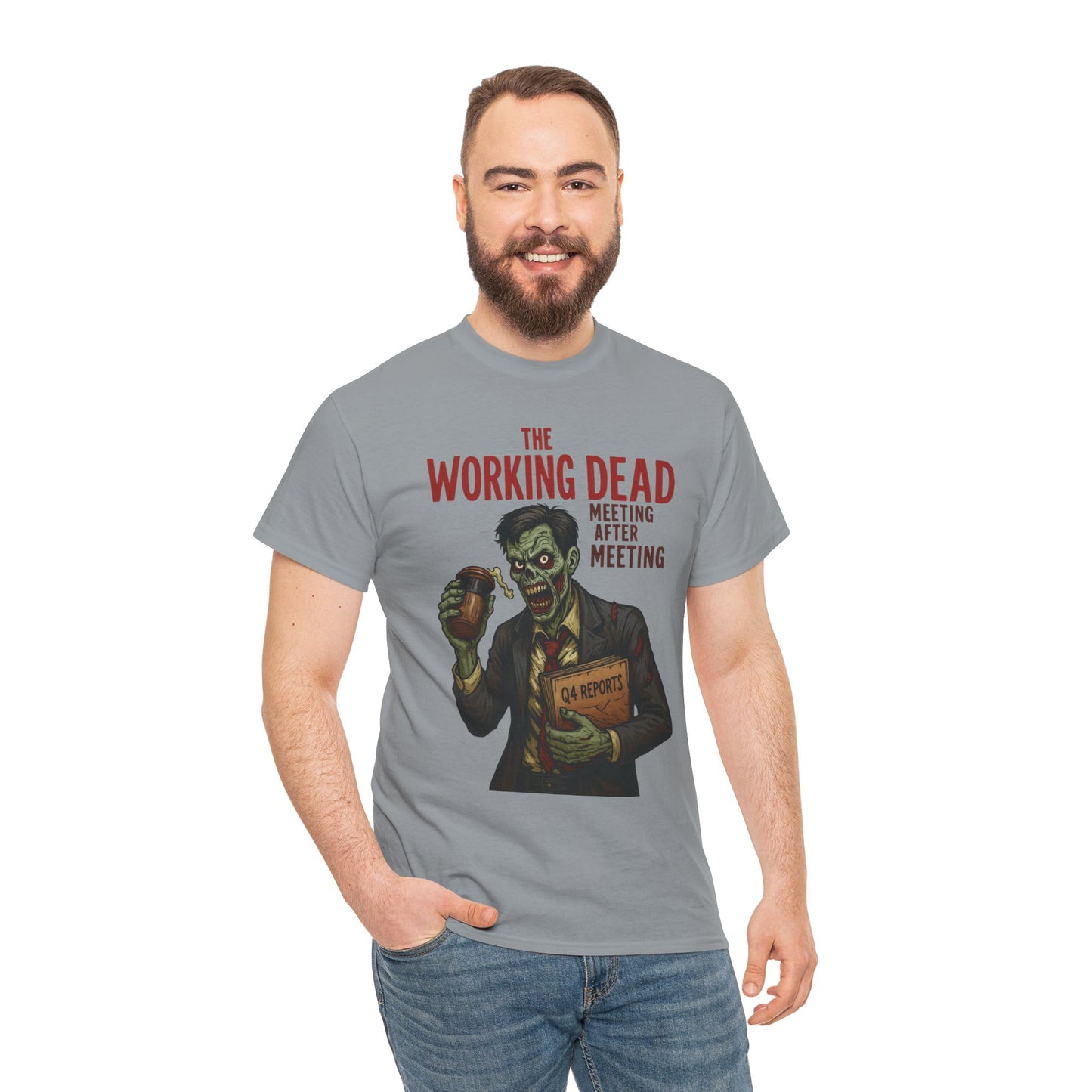 The Working Dead Men's Funny Zombie Work T-Shirt, Office Humor Tee, Meeting Joke Shirt, Halloween Office Tee