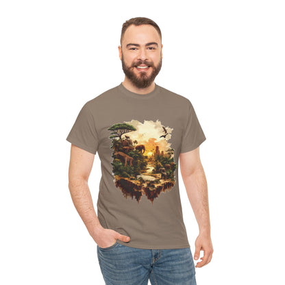 Safari Sunset Animal Print T-Shirt, Jungle Wildlife Graphic Tee , African Nature Unisex Heavy Cotton Shirt, Gift for Nature Lovers