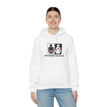 Guess Where the Love Is Hoodie, Cute Couples Hoodie, Valentines Day Gift, Matching Outfits, Witty Relationship Hoodie,  Love Joke Graphic