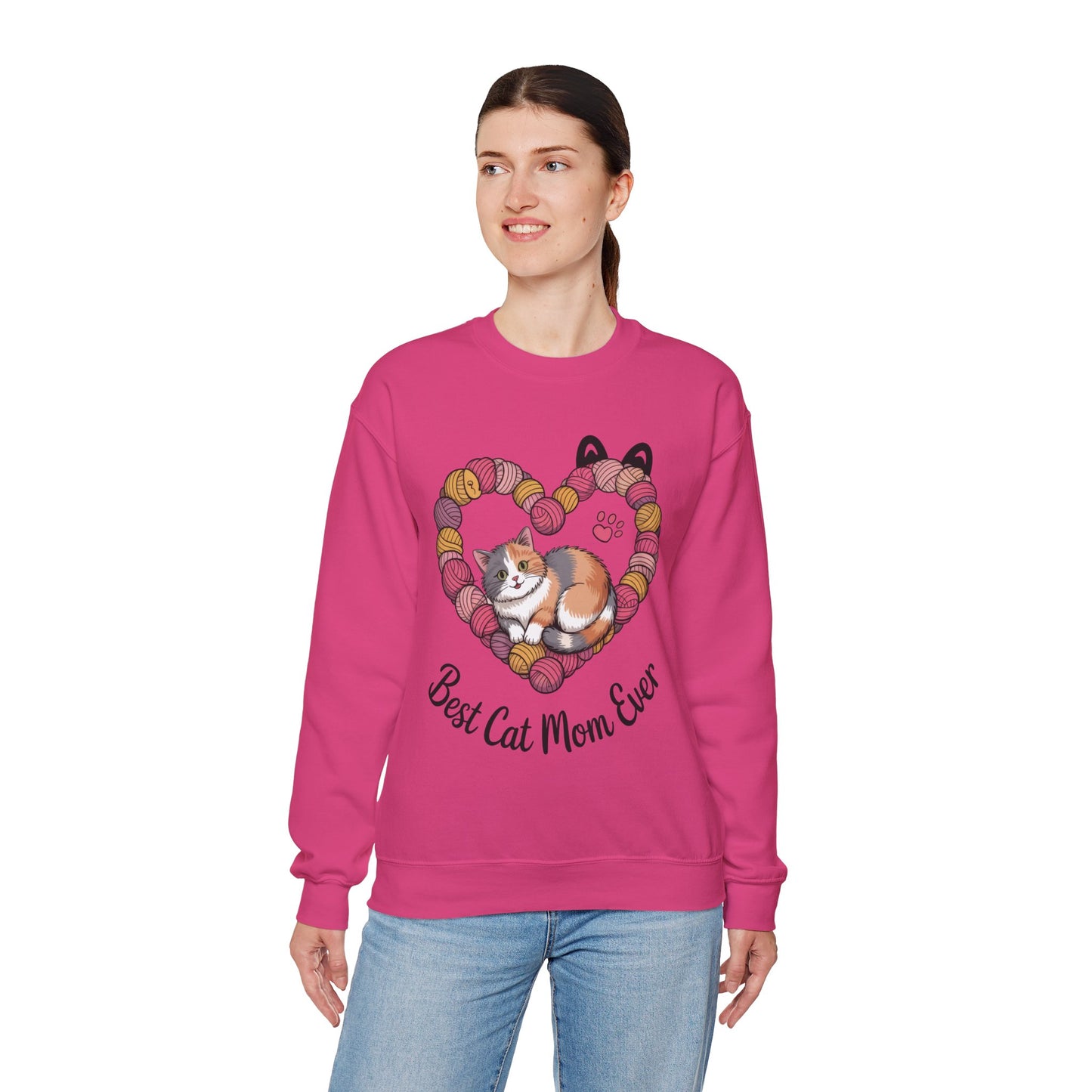Best Cat Mom Ever Sweatshirt, Cozy Cat Lover Gift, Mother's Day Apparel, Pet Owner Sweatshirt, Cute Gift for Cat Moms, Yarn Themed