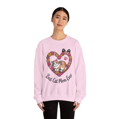 Best Cat Mom Ever Sweatshirt, Cozy Cat Lover Gift, Mother's Day Apparel, Pet Owner Sweatshirt, Cute Gift for Cat Moms, Yarn Themed