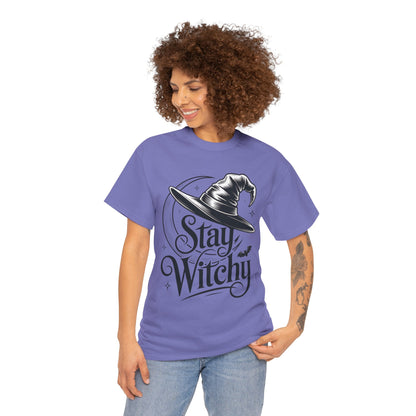 Stay Witchy Gothic Moon Witch Hat Women's T-Shirt, Minimalist Halloween Witchy Graphic Tee