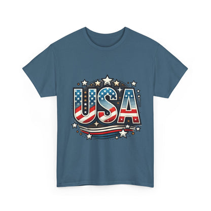 Patriotic USA T-Shirt, Unisex Heavy Cotton Tee for Independence Day, Memorial Day, 4th of July, Casual Wear, Gifts