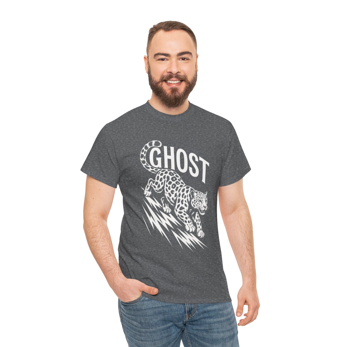 Ghost Leopard Graphic Tee, Mens T-Shirt, Casual Wear, Animal Print Top, Gift for Cat Lovers, Halloween Outfit