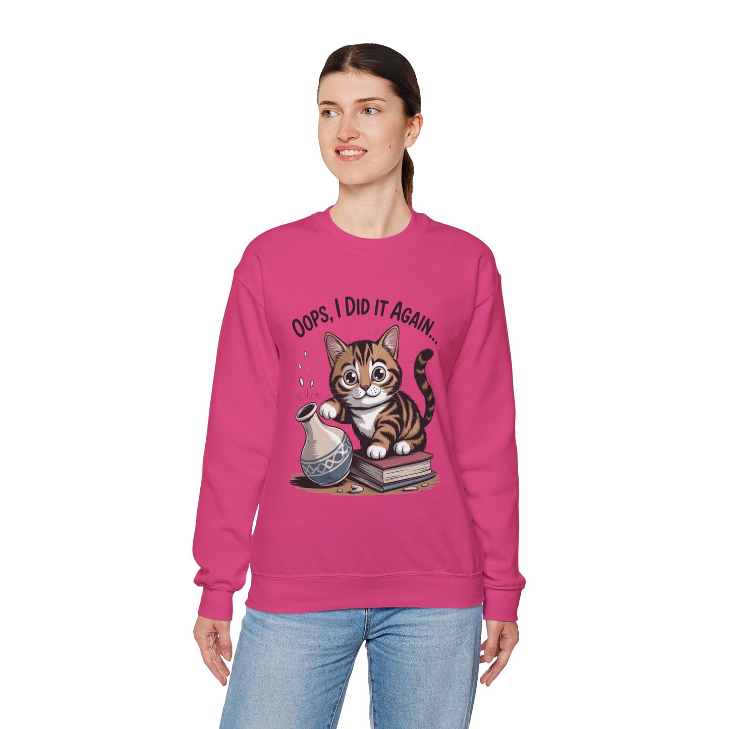 Cute Cat Oops! I Did It Again Sweatshirt, Funny Pet Lover Gift, Cozy Crewneck for Cat Moms, Purrfect for Birthdays, Casual Wear