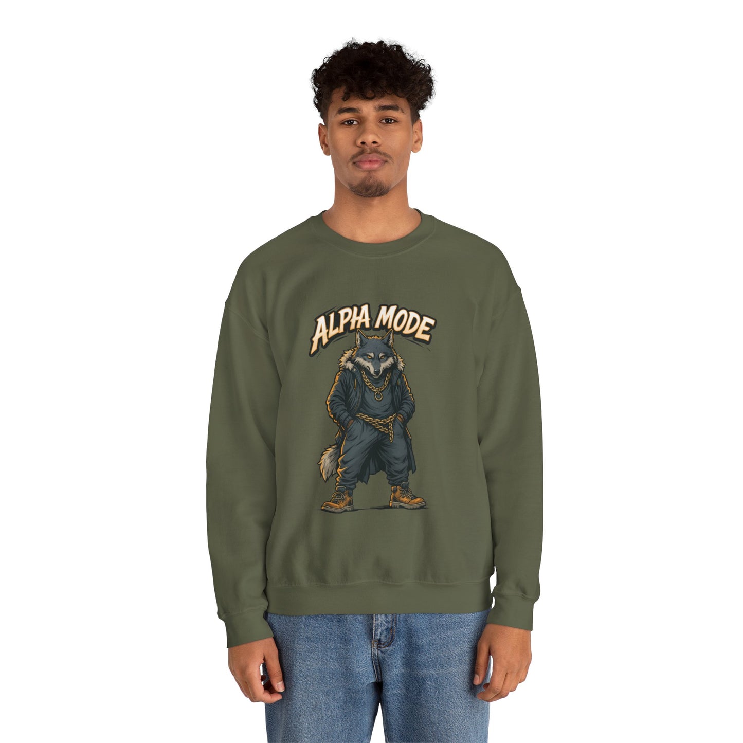 Alpha Mode Wolf Crewneck Sweatshirt, Mens Streetwear Pullover, Hip Hop Savage Wolf Sweater, Alpha Male Graphic Crewneck, Urban Wolf Gift