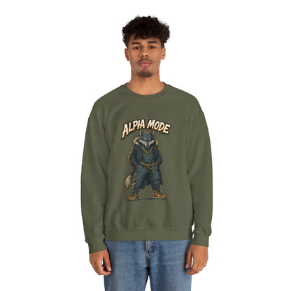 Alpha Mode Wolf Crewneck Sweatshirt, Mens Streetwear Pullover, Hip Hop Savage Wolf Sweater, Alpha Male Graphic Crewneck, Urban Wolf Gift