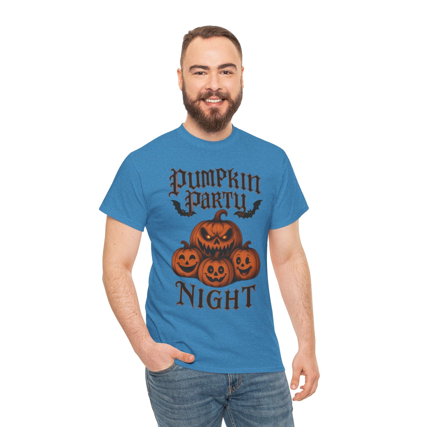 Pumpkin Party Night Men's Halloween T-Shirt, Scary Jack-O-Lantern Pumpkin Graphic Tee for Him