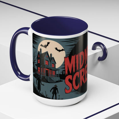 Midnight Screams Mug, Retro Horror Movie Poster Coffee Cup, Gothic Halloween Gift for Horror Lovers, Accent Coffee Mug (11, 15oz)