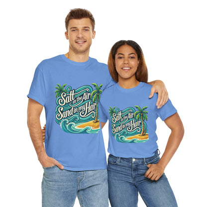 Salt in the Air Sand in My Hair Shirt, Beach Summer Vibes Graphic T-Shirt, Tropical Ocean Palm Design, Ocean-Themed Shirt, Gift Beach Lovers