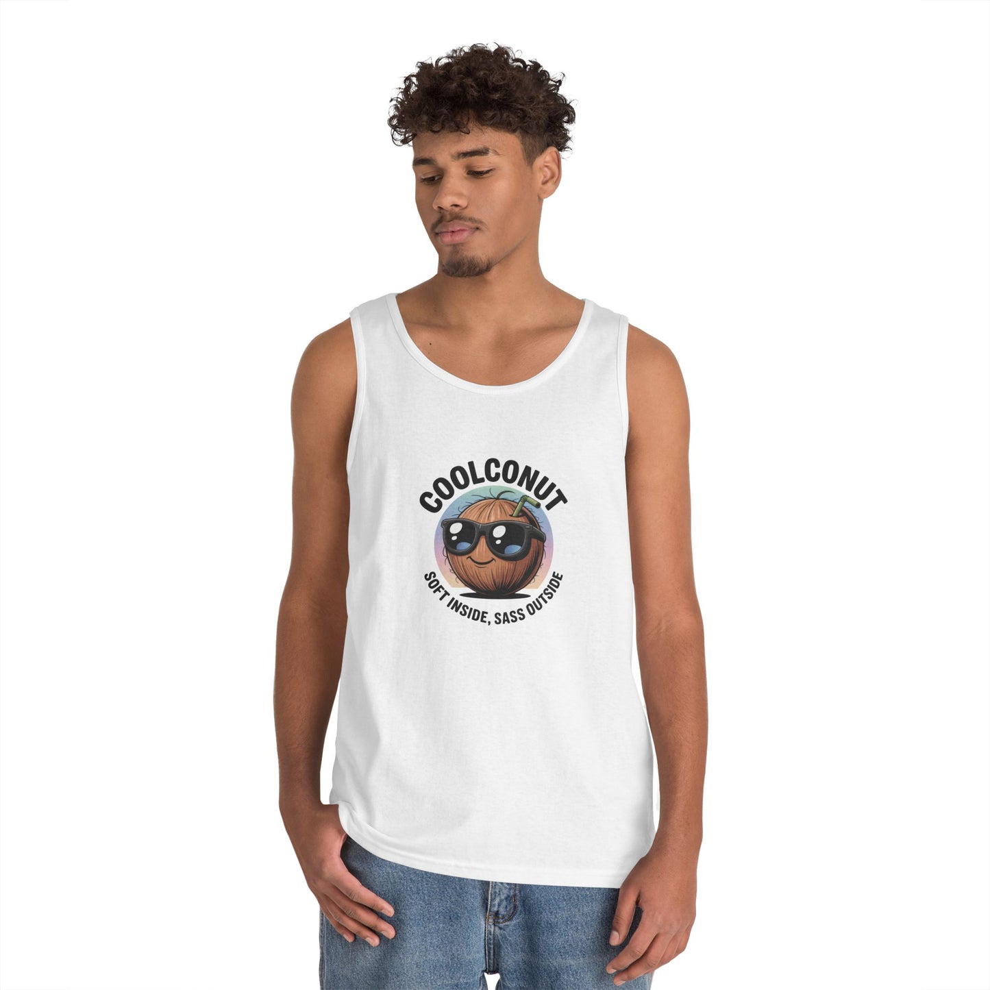 Coolconut Unisex Heavy Cotton Tank Top - Fun Summer Tee, Cute Beach Outfit, Vacation Wear, Gift for Him or Her, Trendy Summer Apparel