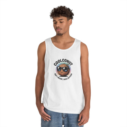 Coolconut Unisex Heavy Cotton Tank Top - Fun Summer Tee, Cute Beach Outfit, Vacation Wear, Gift for Him or Her, Trendy Summer Apparel