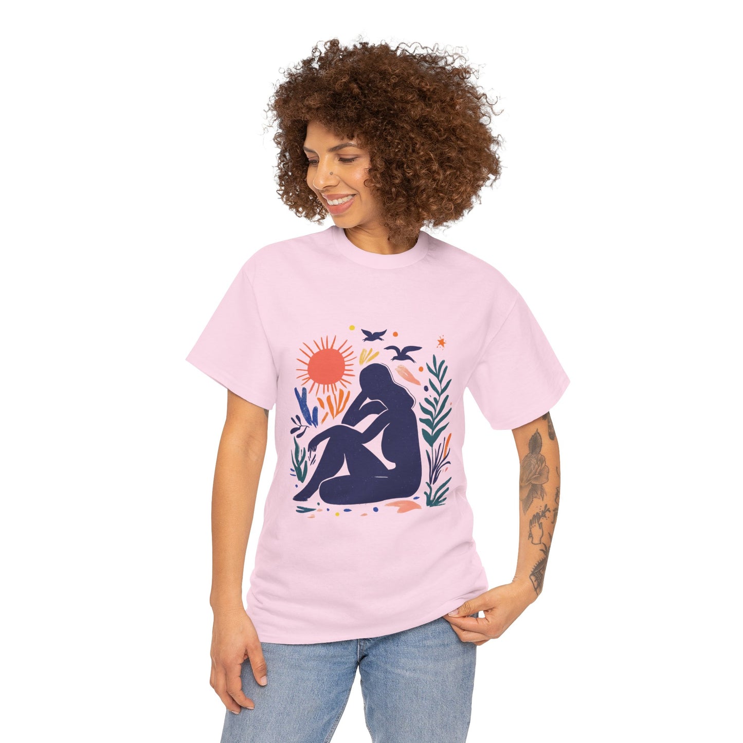 Boho Chic Unisex T-Shirt, Minimal Abstract Woman T-Shirt, Tee for Nature Lovers, Sun and Nature Print, Artistic Silhouette Tee