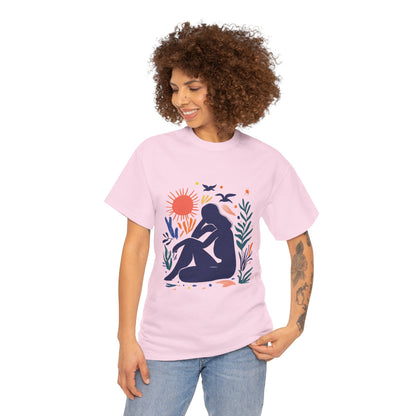 Boho Chic Unisex T-Shirt, Minimal Abstract Woman T-Shirt, Tee for Nature Lovers, Sun and Nature Print, Artistic Silhouette Tee