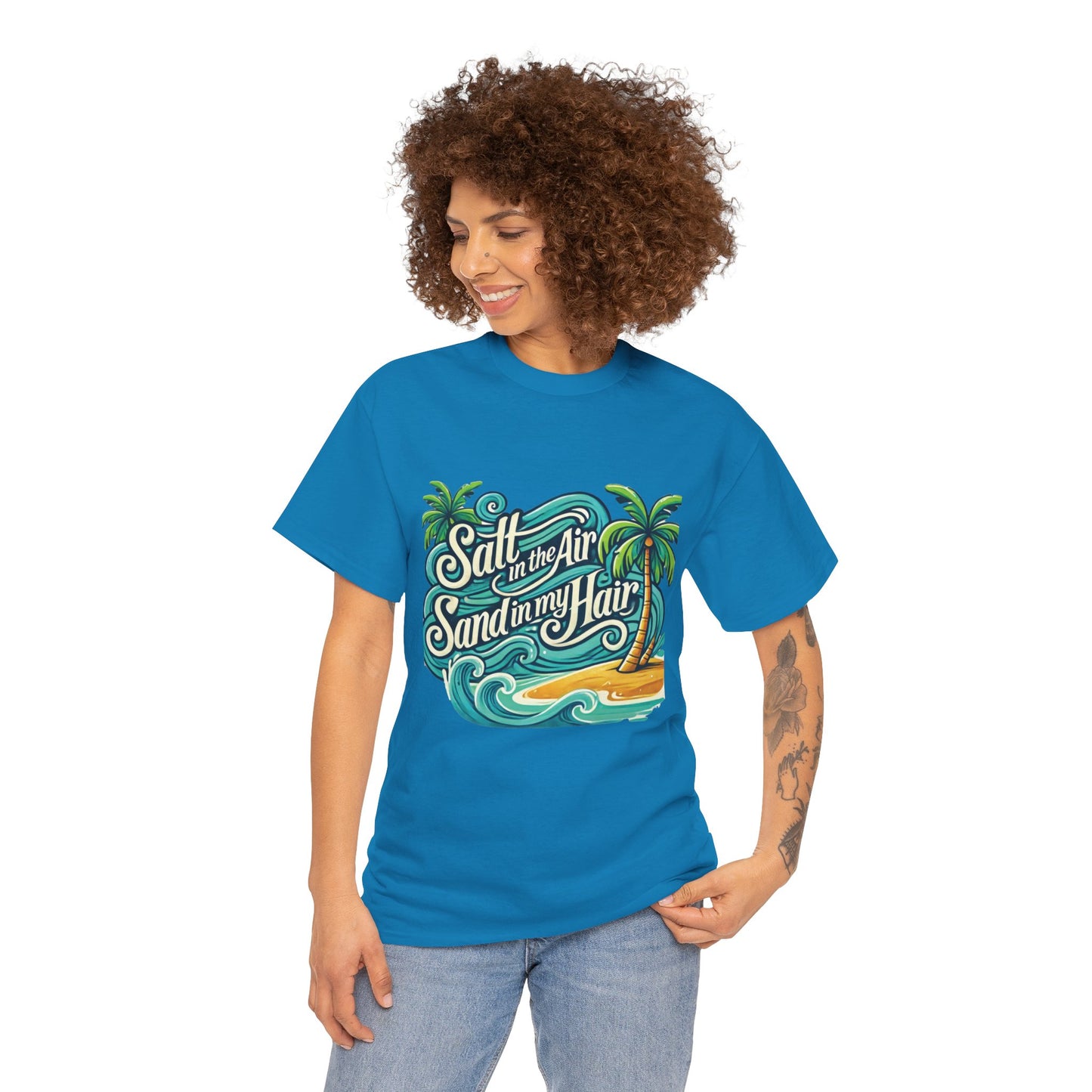 Salt in the Air Sand in My Hair Shirt, Beach Summer Vibes Graphic T-Shirt, Tropical Ocean Palm Design, Ocean-Themed Shirt, Gift Beach Lovers