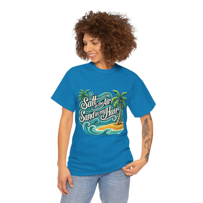 Salt in the Air Sand in My Hair Shirt, Beach Summer Vibes Graphic T-Shirt, Tropical Ocean Palm Design, Ocean-Themed Shirt, Gift Beach Lovers