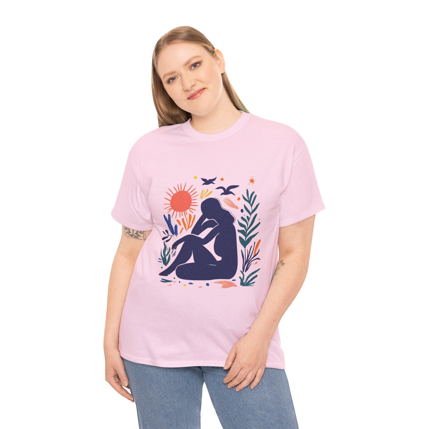 Boho Chic Unisex T-Shirt, Minimal Abstract Woman T-Shirt, Tee for Nature Lovers, Sun and Nature Print, Artistic Silhouette Tee