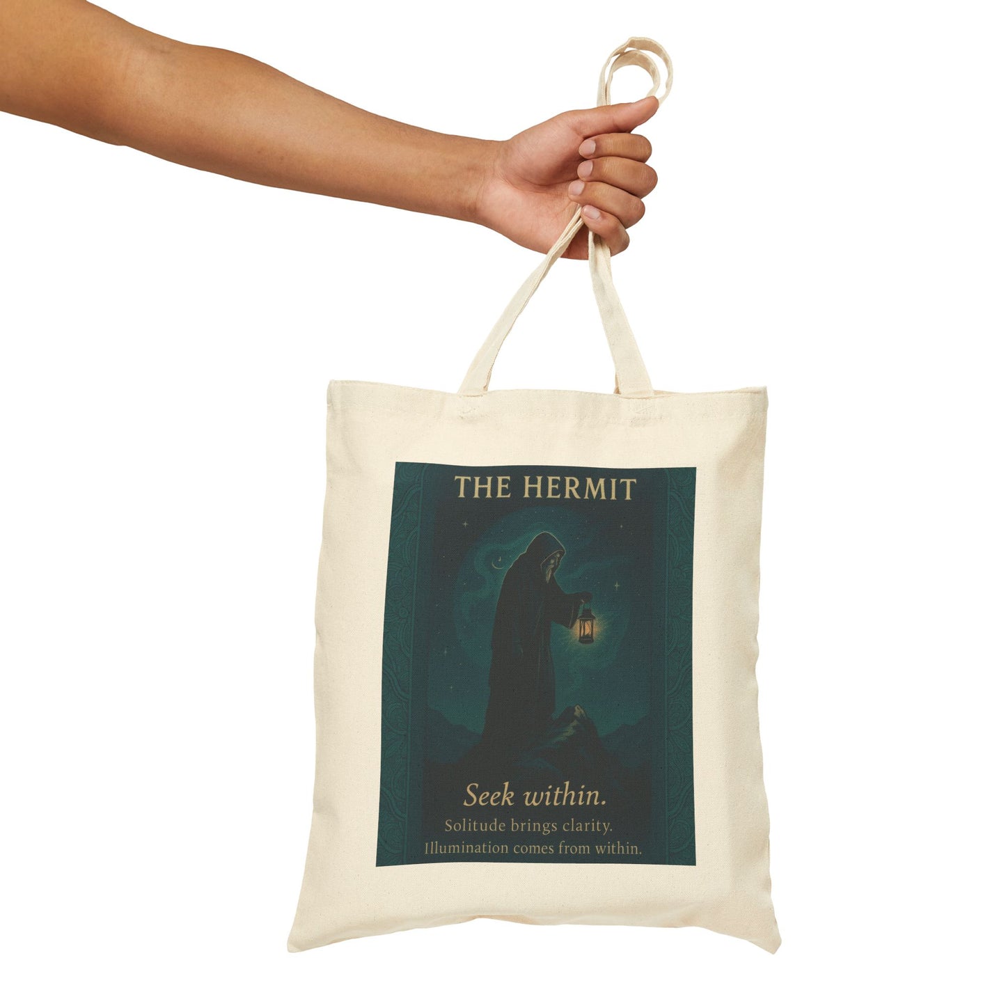 The Hermit Tarot Art Print, Mystical Solitude Illustration, Spiritual Art with Lantern, Seek Within Inspirational Bag, Spiritual Gifts