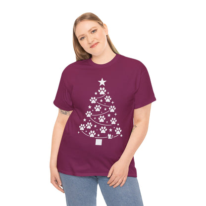Paw Christmas Tree Women's T-Shirt, Pet Lover Holiday Tee