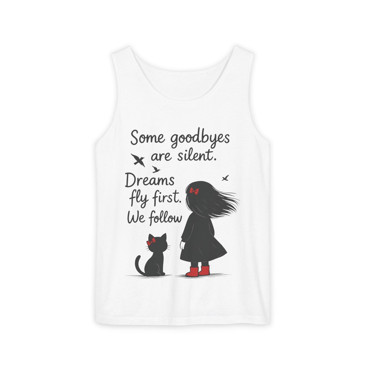 Minimalist Tank Top, Womens Tank, Girl & Cat Art Print, Emotional Lightweight Summer Shirt,  Inspirational Apparel, Cat Lover Gift