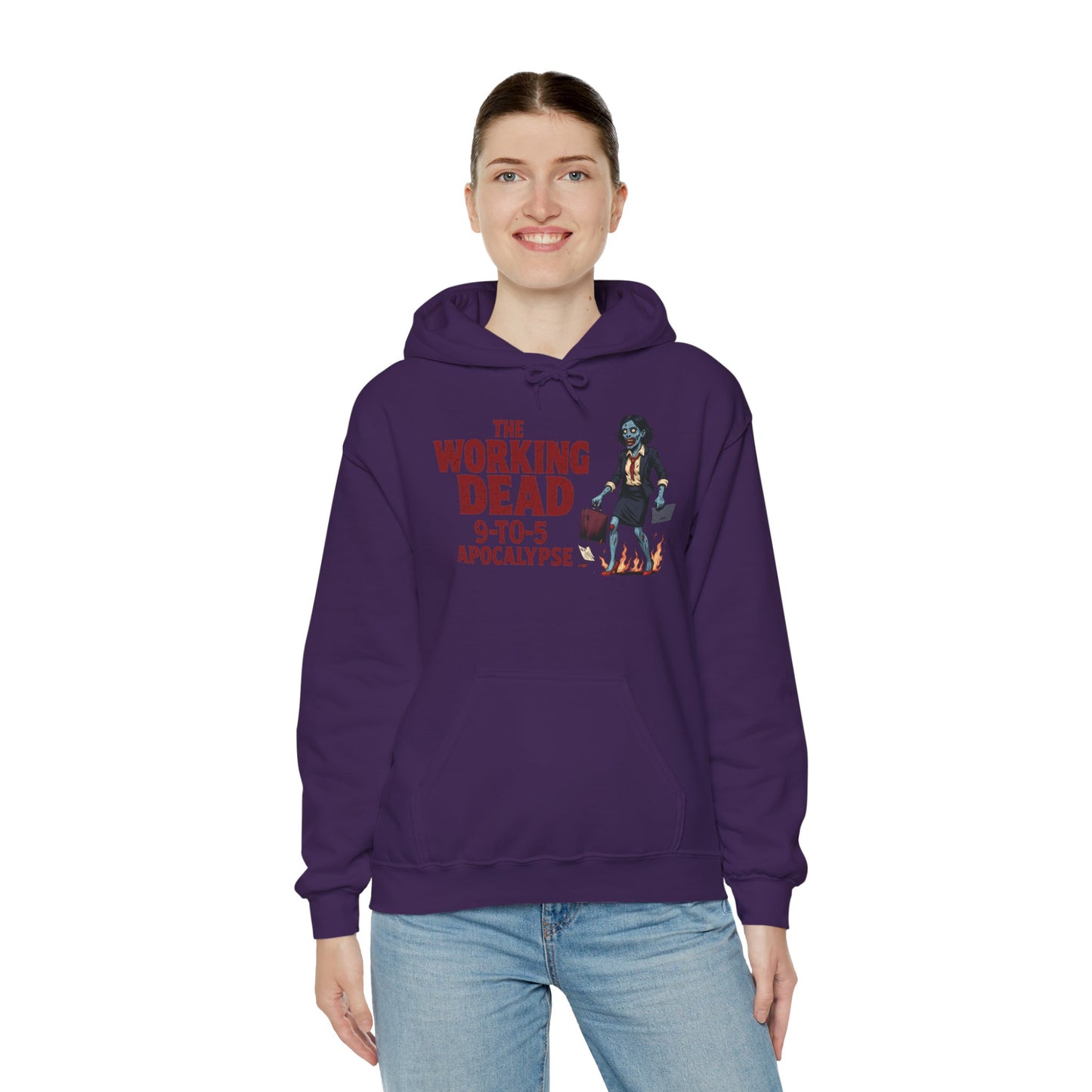 The Working Dead 9-to-5 Apocalypse Hoodie, Women's Horror Office Zombie Sweatshirt, Halloween Zombie Top, Halloween Work Top