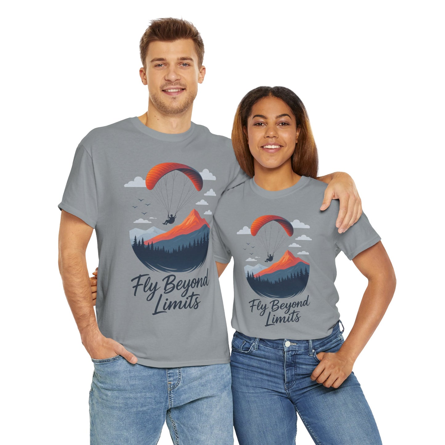 Paragliding Adventure T-Shirt, Mountain Landscape Tee, Nature Travel Lover Shirt, Outdoor Hiking Gift, Unisex Heavy Cotton Tee