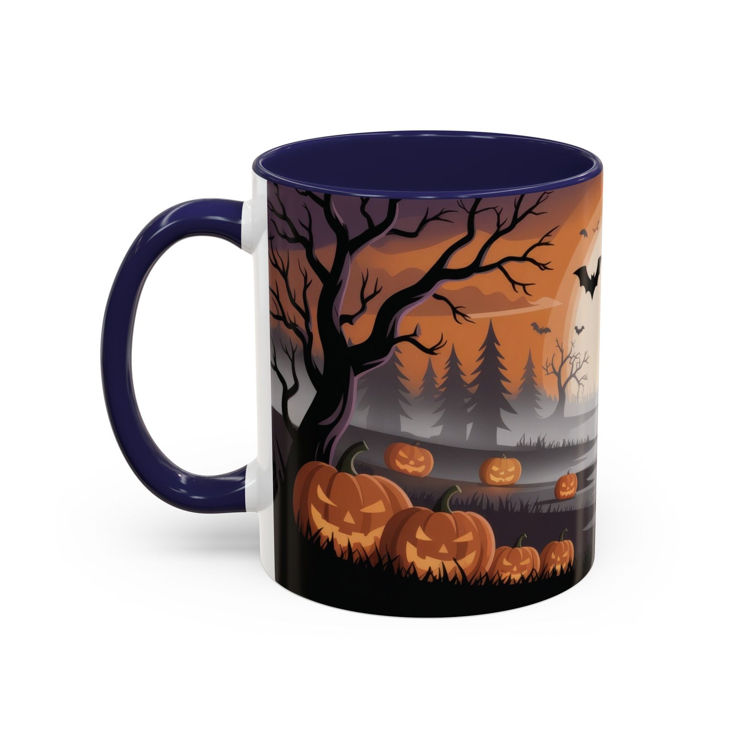 Halloween Pumpkin Forest Mug, Spooky Sunset Landscape Coffee Cup, Gothic Fall Gift for Her - Him, Accent Coffee Mug (11, 15oz)