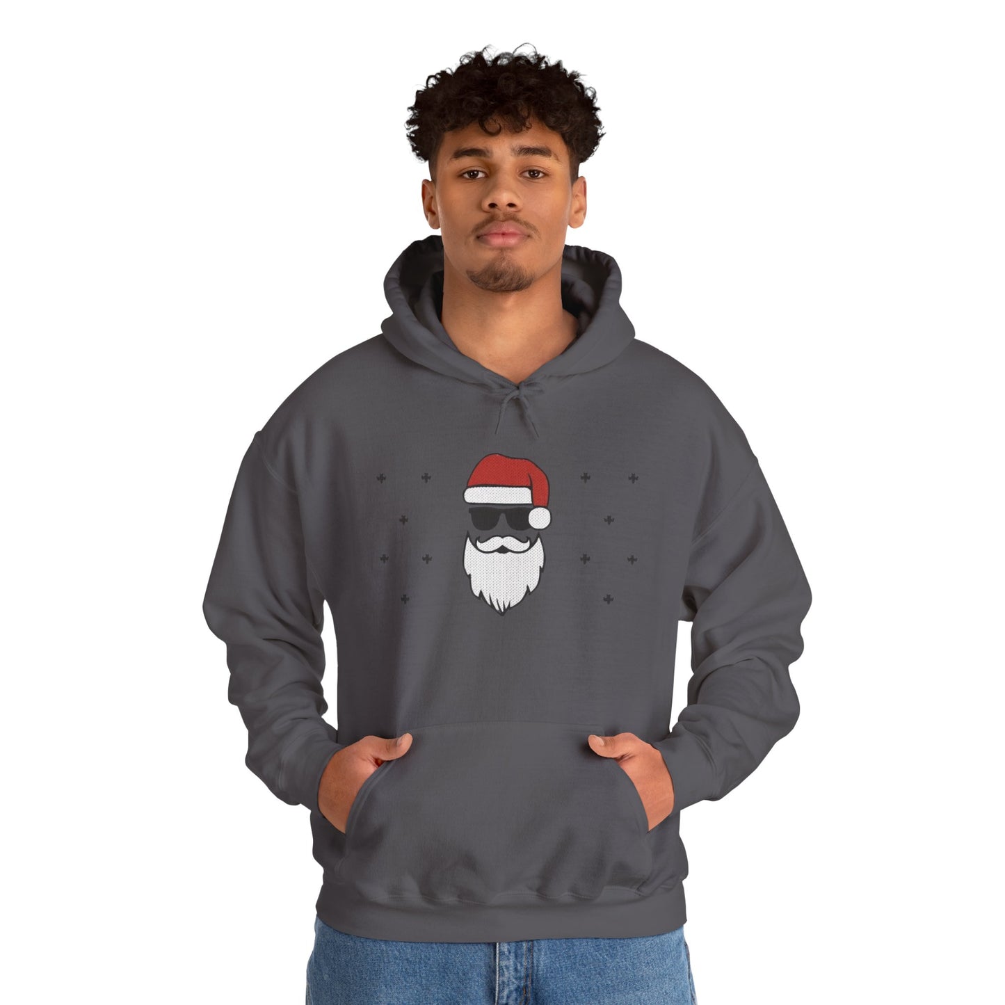 Cool Santa Men's Hoodie, Funny Christmas Sweatshirt, Retro Knit Holiday Style