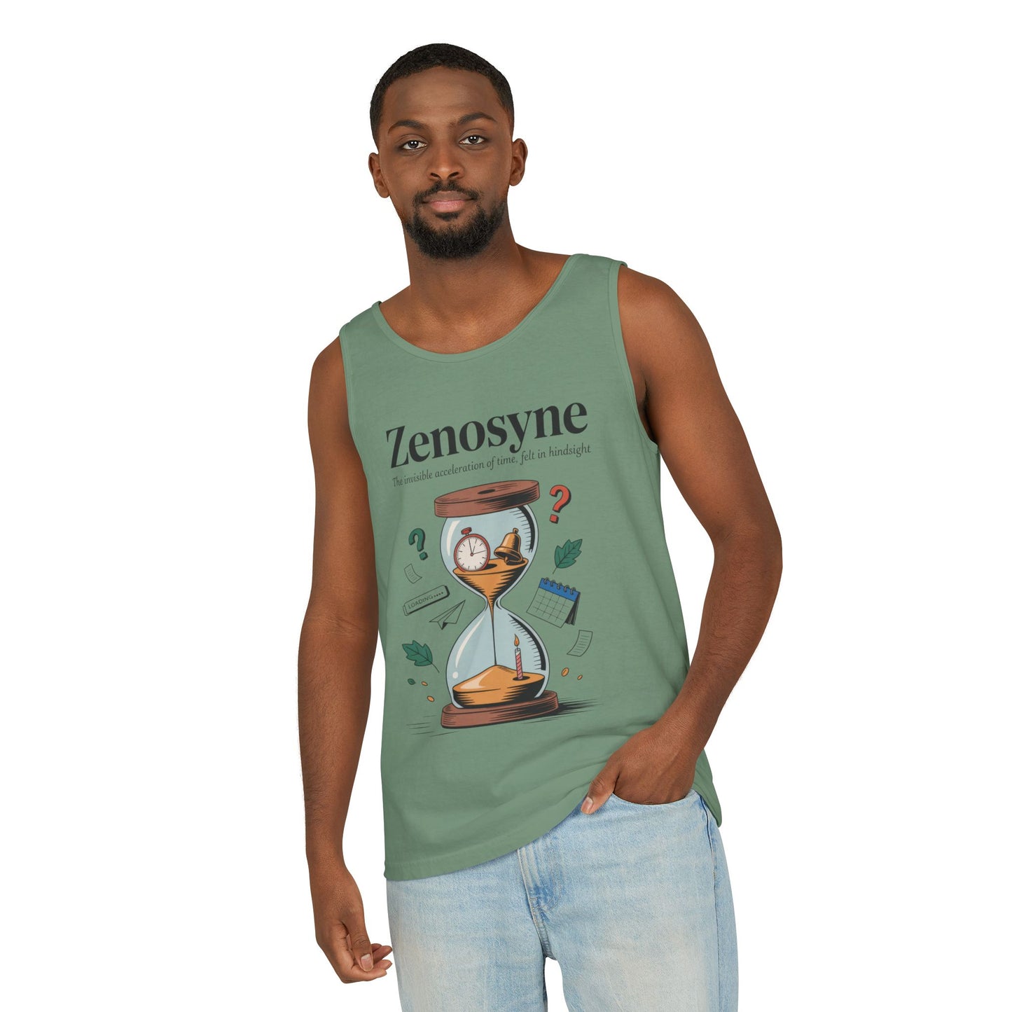 Zenosyne Tank Top, Unisex Garment-Dyed Tee, Time Awareness Gift, Casual Summer Wear, Philosophy Shirt, Unique Everyday Apparel