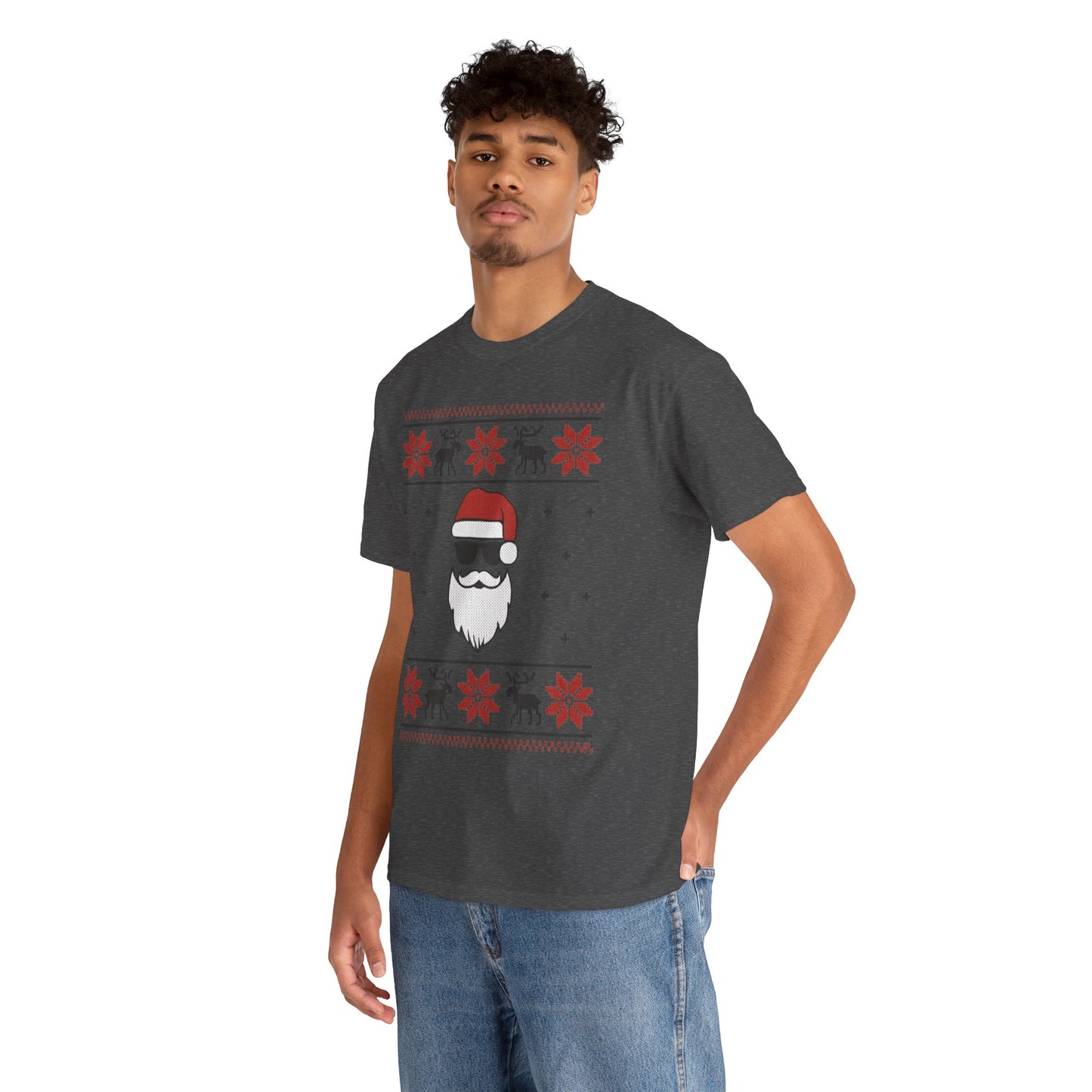 Cool Santa Men's T-Shirt, Funny Christmas Tee, Retro Knit Pattern Holiday Shirt