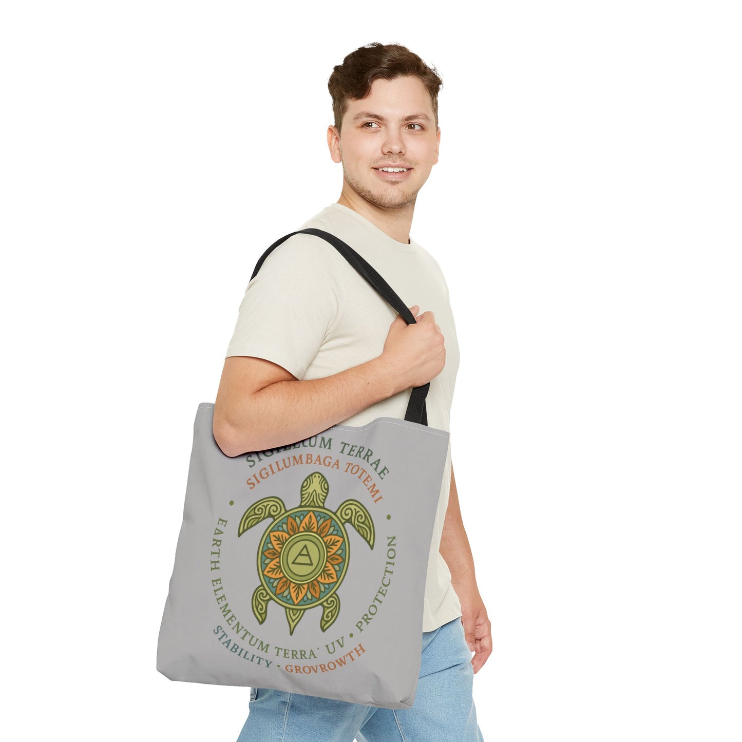 Spiritual Symbol Tote Bag, Eco-Friendly Shopping Bag, Gift for Yogis, Bohemian Style, Sigillum Terrae Design, Beach Bag, Large Canvas Bag