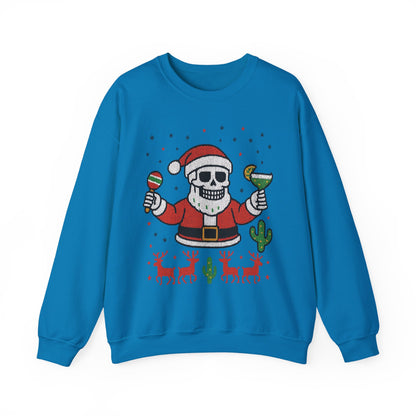 Skeleton Santa Ugly Christmas Sweatshirt for Men, Funny Margarita Holiday Jumper