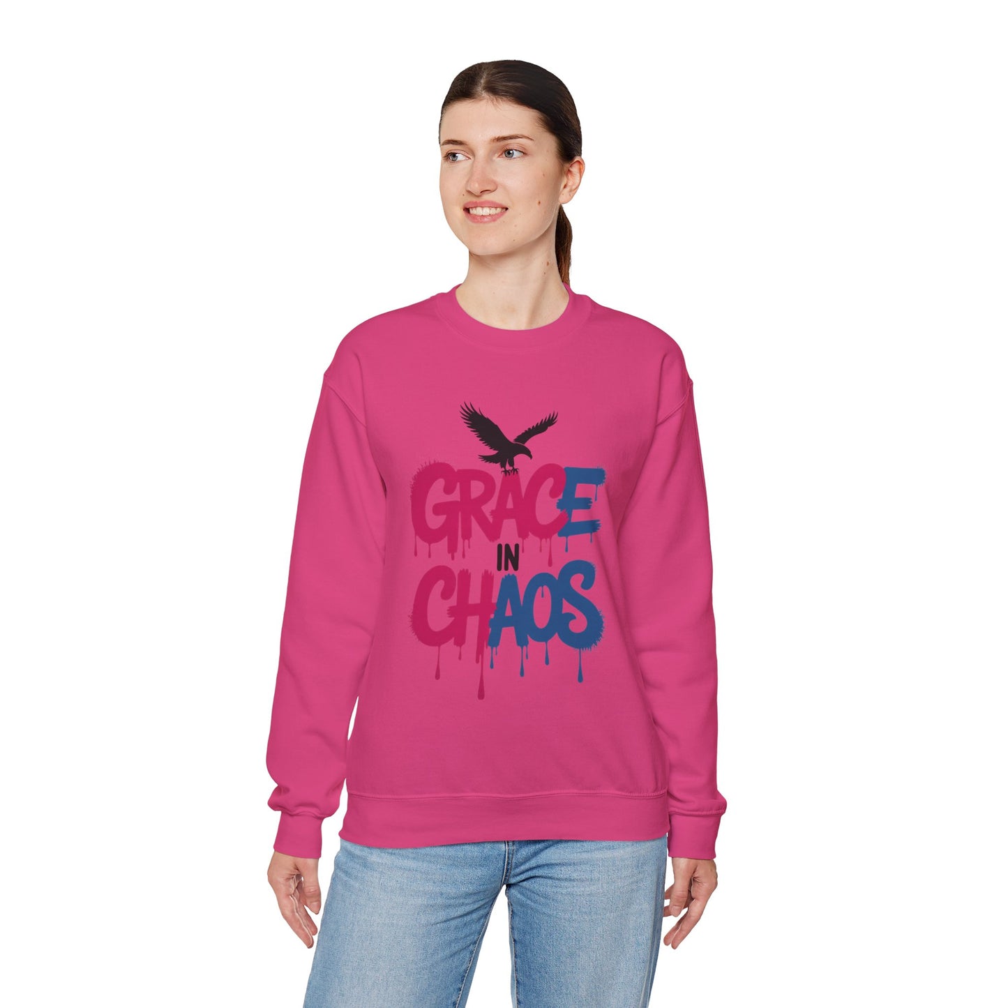 Women's Sweatshirt Grace in Chaos, Graffiti Dripping Street Art Pullover, Bold Urban Graphic