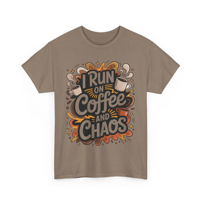 Funny Mens Coffee T-Shirt, I Run on Coffee and Chaos, Caffeinated Chaos Tee for Him, Perfect for Coffee Lovers, , Humor Tee