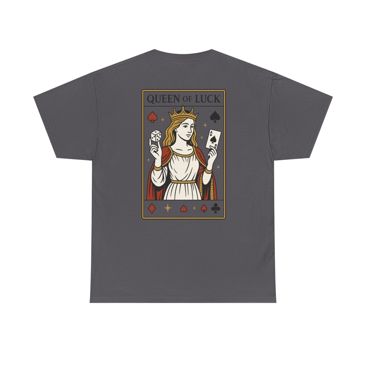Queen of Luck Front & Back Print unisex T-Shirt, Roll the Dice Tee for Men, Vintage Gambling Shirt, Casino Gift, Poker Gift, Card Games Gift